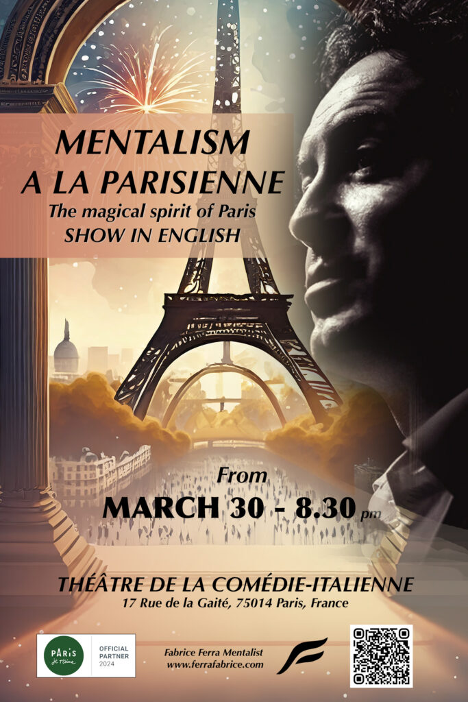 Flyer show Fabrice Ferra : Mentalism à la Parisienne. Show in the Theatre, La Comedy Italienne Paris.
